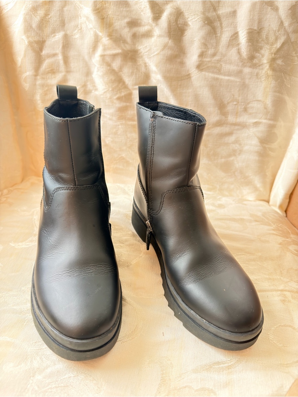 Eileen Fisher Black Leather Side-Zip Ankle Boots